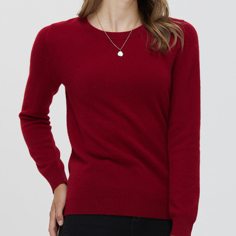 Round Neck Pure Wool Women's Long Sleeve Pullover Loose Sweater
