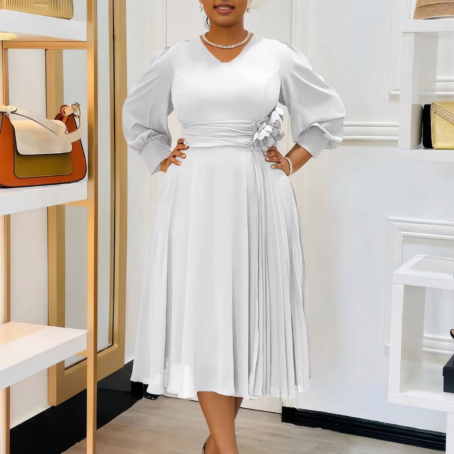 Women's Fashionable Elegant Solid Color A- Line Plus Size Dress