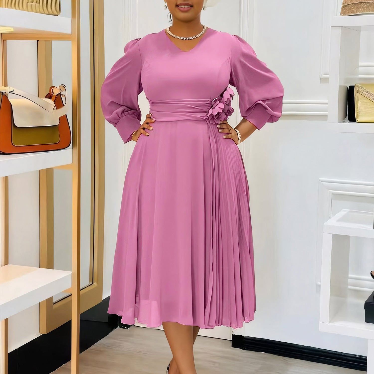 Women's Fashionable Elegant Solid Color A- Line Plus Size Dress