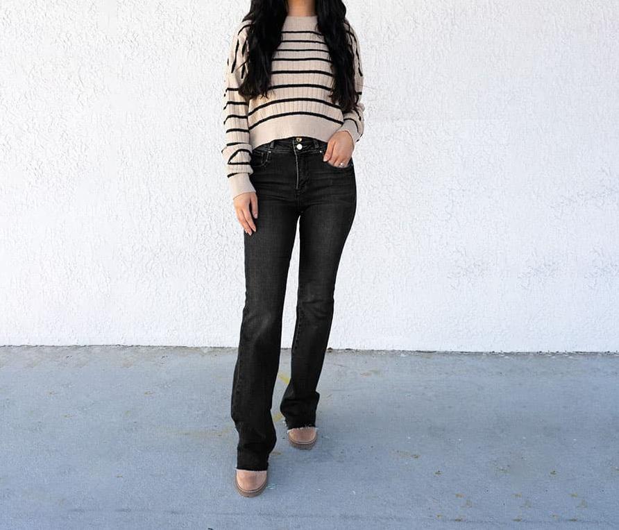 Women's High Waist Straight Double Button Jeans