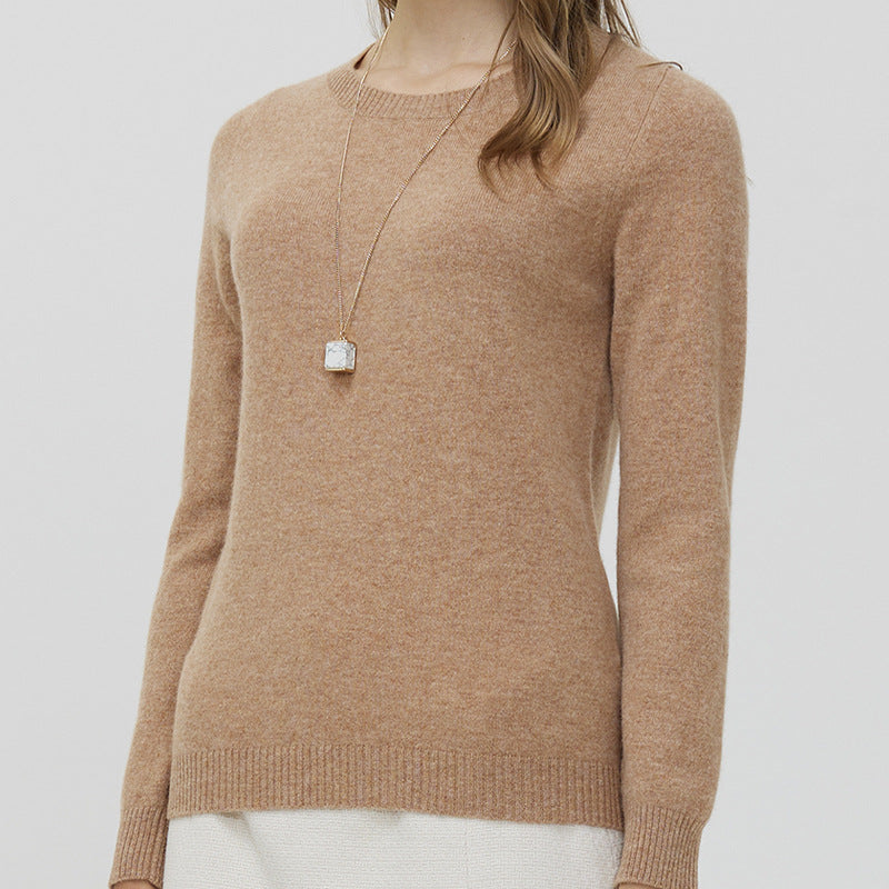 Round Neck Pure Wool Women's Long Sleeve Pullover Loose Sweater