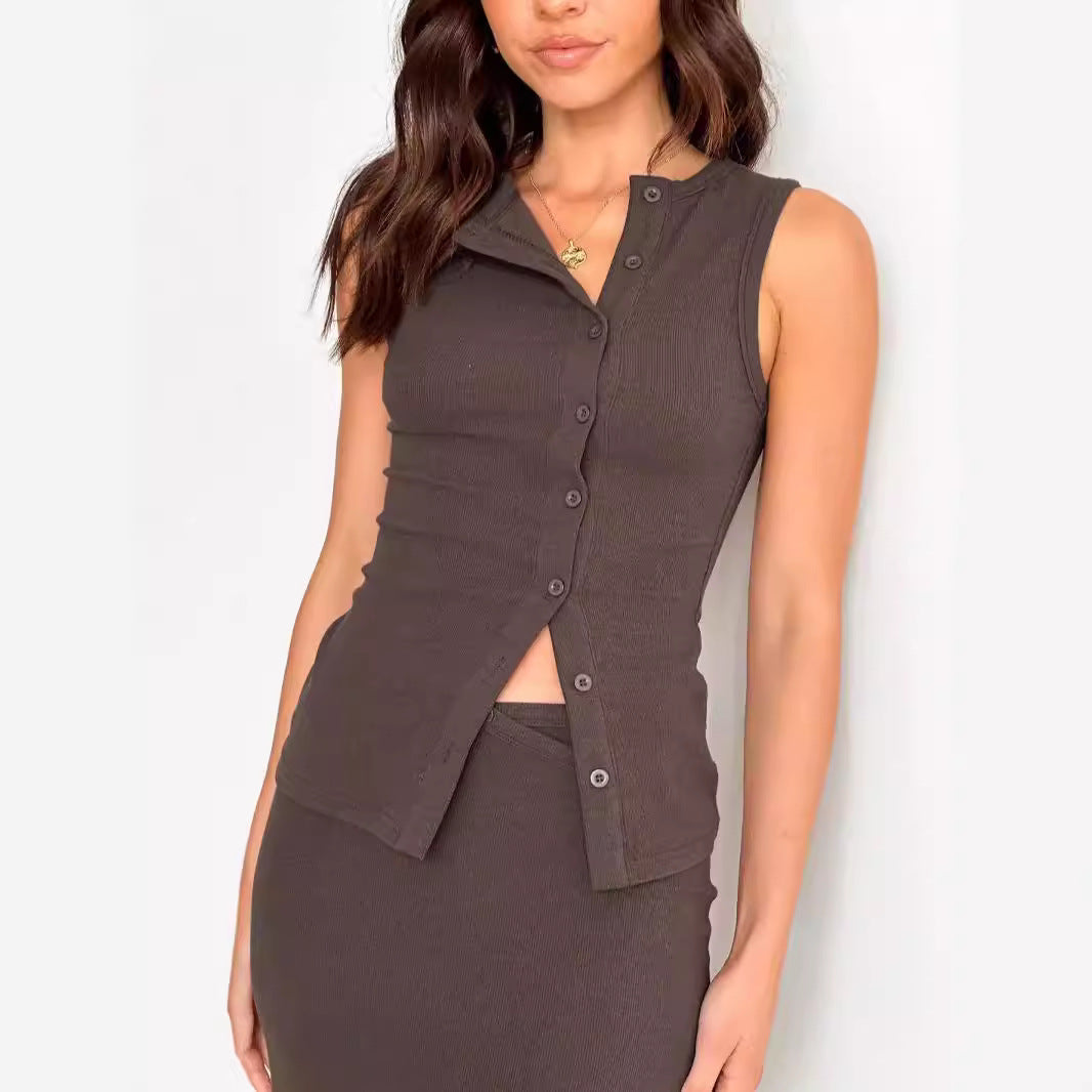 New Solid Color Sexy Sleeveless Button Cardigan