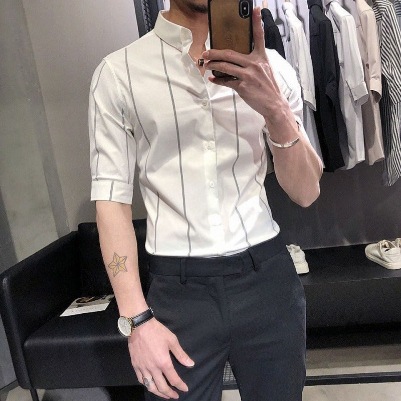 Men's Striped British-style Slim-fit Short-sleeved Shirt