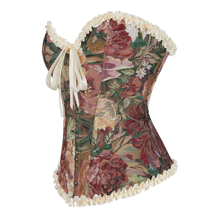 Apricot Flower With Lace Bodybuilding Girdle Breast Support Ladies