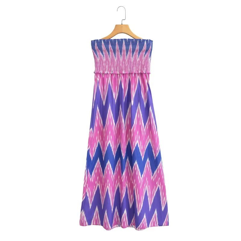 European And American Fashion Women's Wear Positioning Printing Tube Top Mid-length Dress