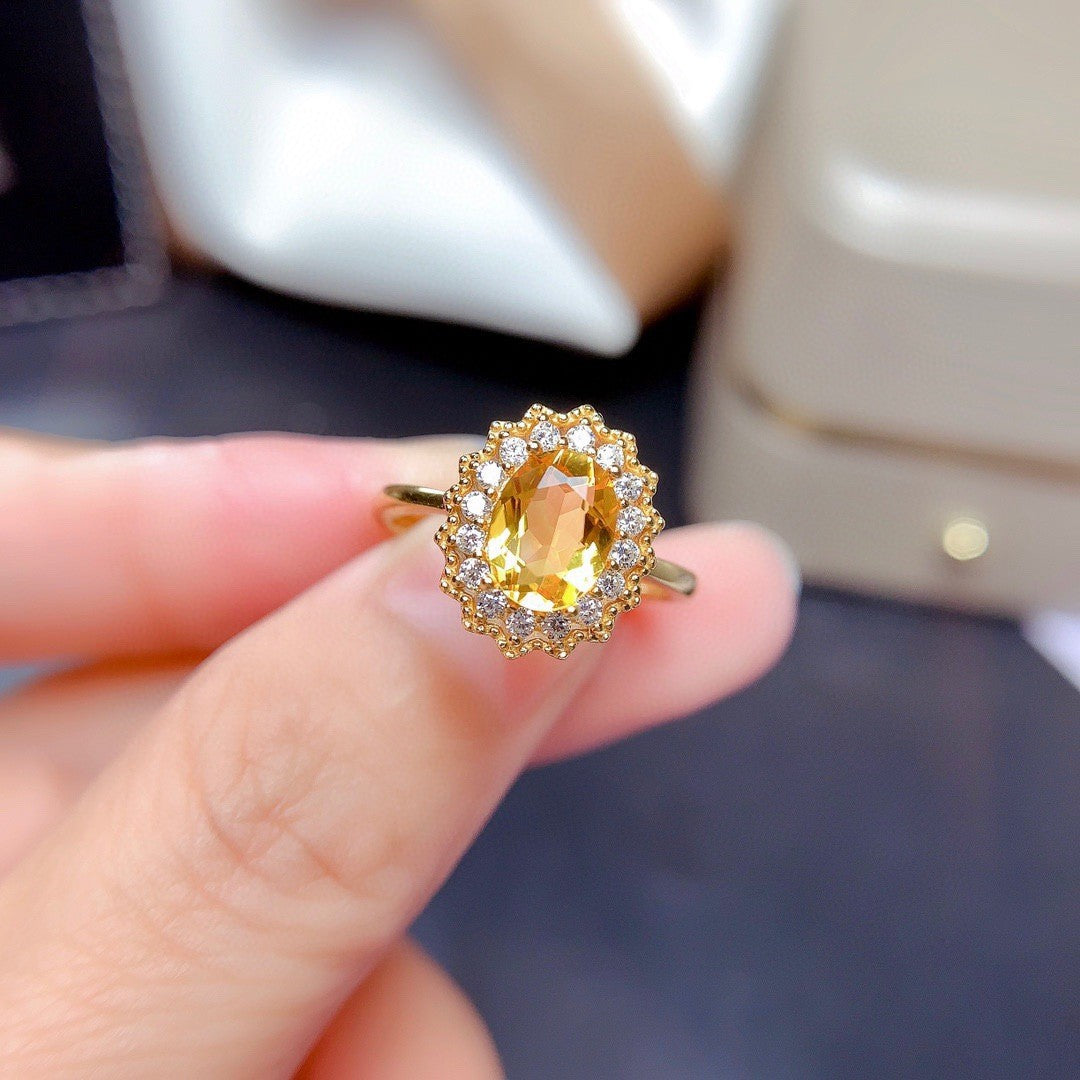 Colored Gems Lucky Yellow Suit Female Fully-inlaid Full Diamond Rings Pendants Ear Stud Necklace