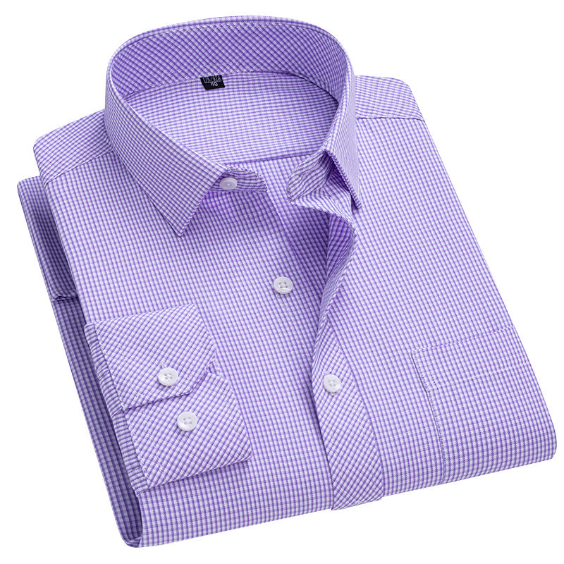 Men's Long-sleeved Plaid Middle-aged Business Square Collar Shirt