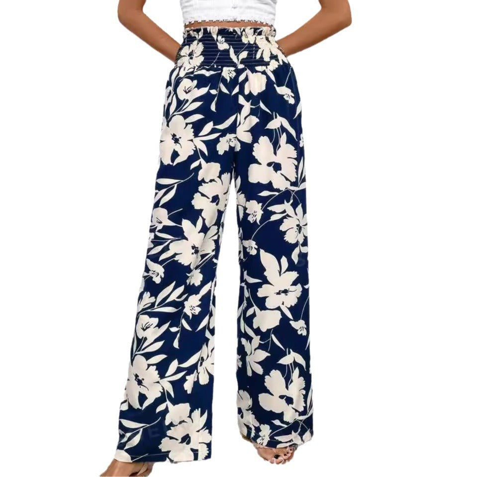 Casual Simple Comfortable High Waist Flower Print Wide Leg