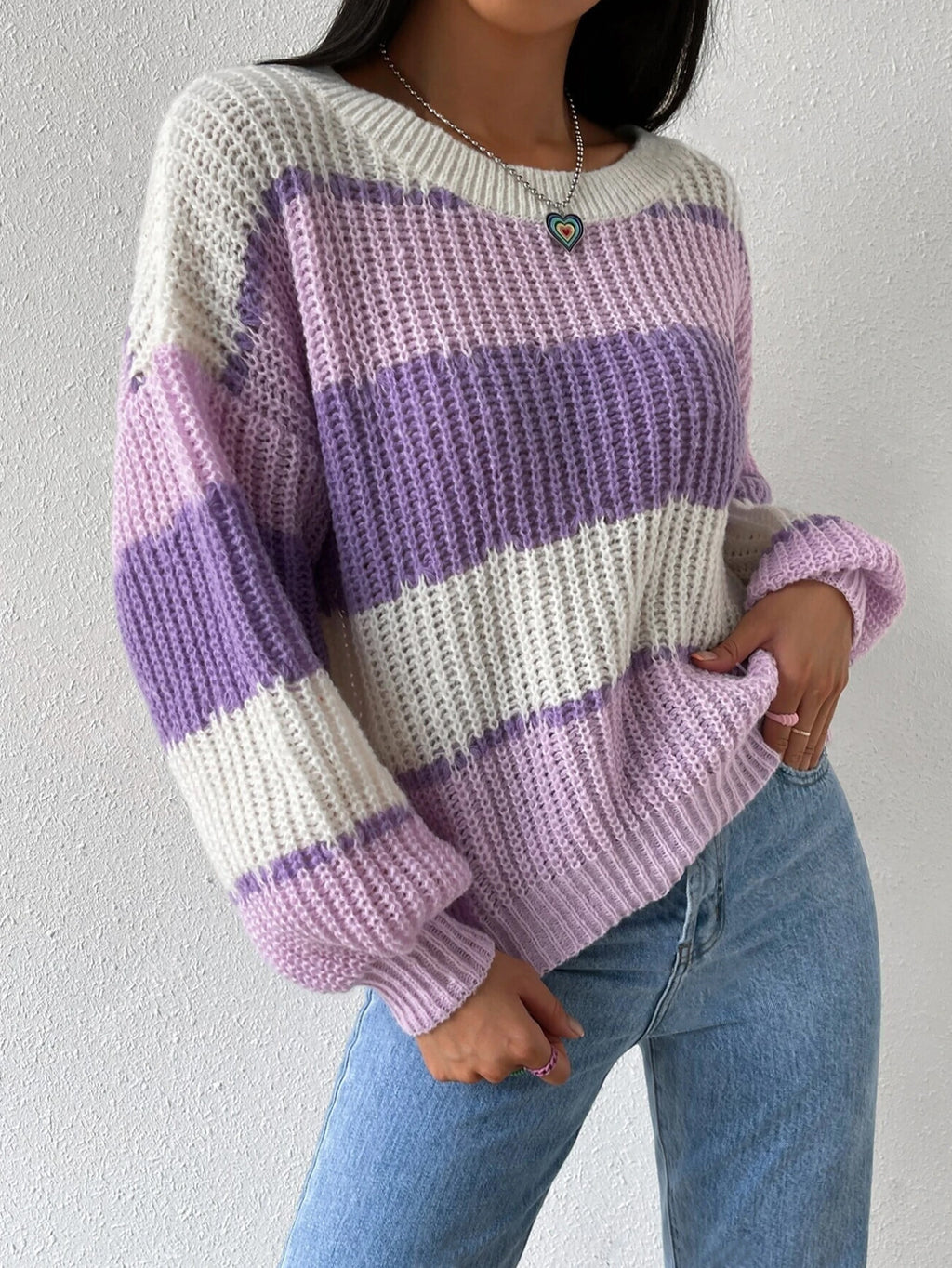 Autumn And Winter Long Sleeve Pullover Contrast Color Casual