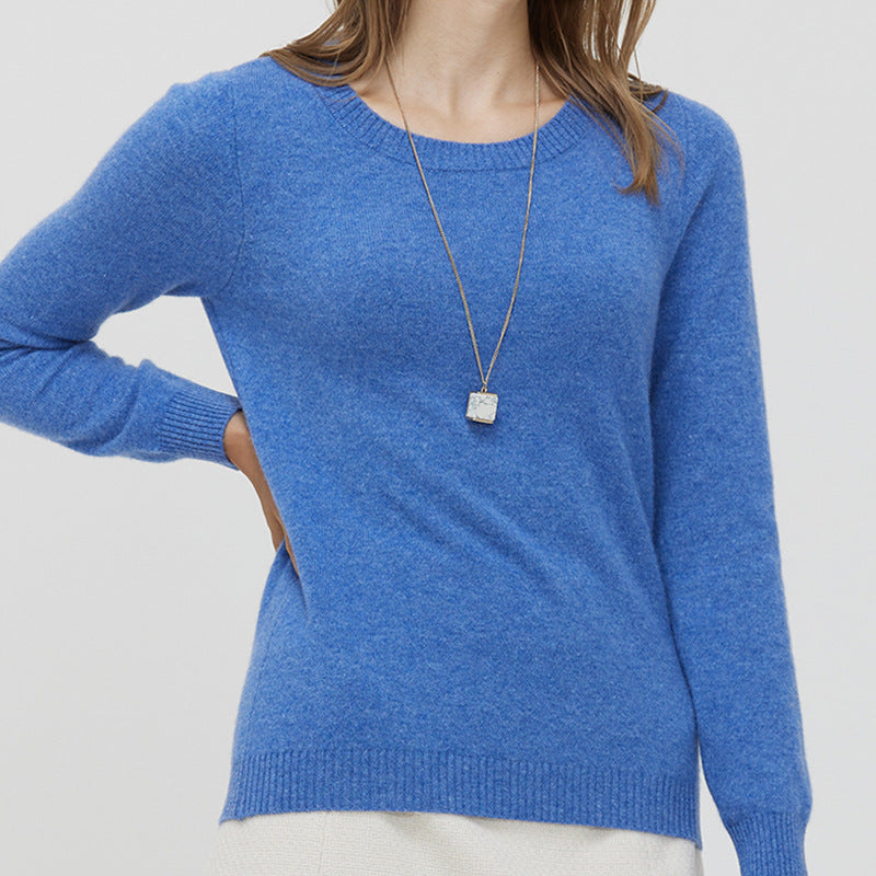 Round Neck Pure Wool Women's Long Sleeve Pullover Loose Sweater