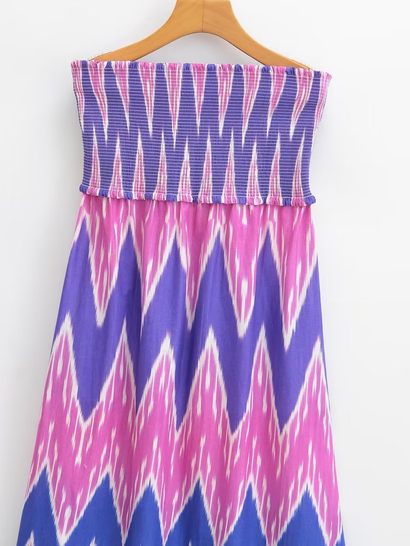 European And American Fashion Women's Wear Positioning Printing Tube Top Mid-length Dress