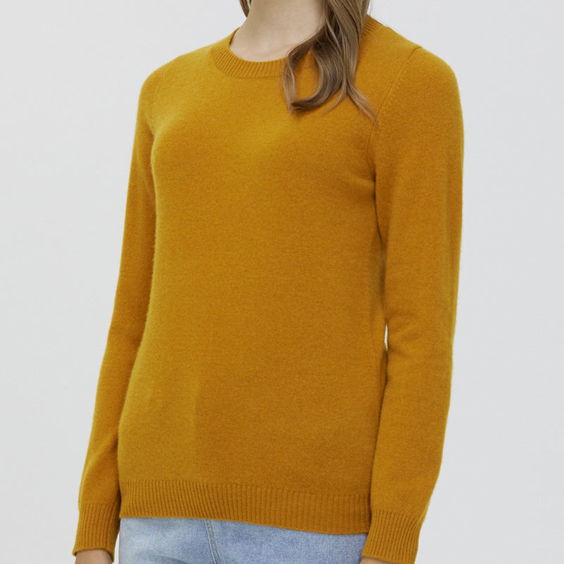 Round Neck Pure Wool Women's Long Sleeve Pullover Loose Sweater
