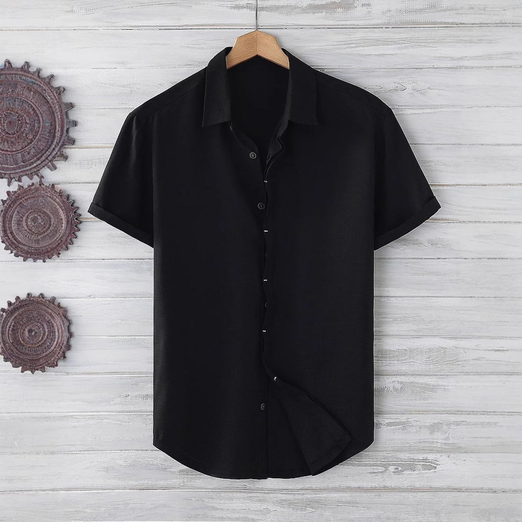 Men's Short Sleeve Loose Solid Color Shirt