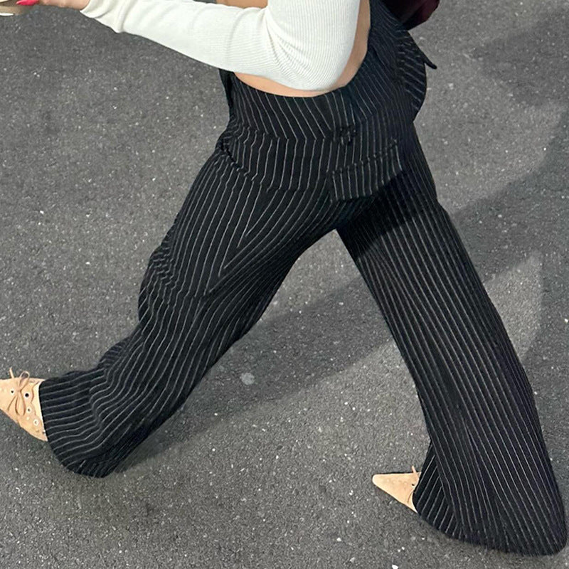 Striped Contrast Color Slightly Pull Women's Casual Pants