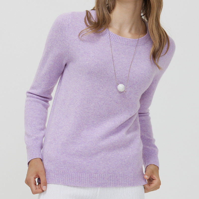 Round Neck Pure Wool Women's Long Sleeve Pullover Loose Sweater