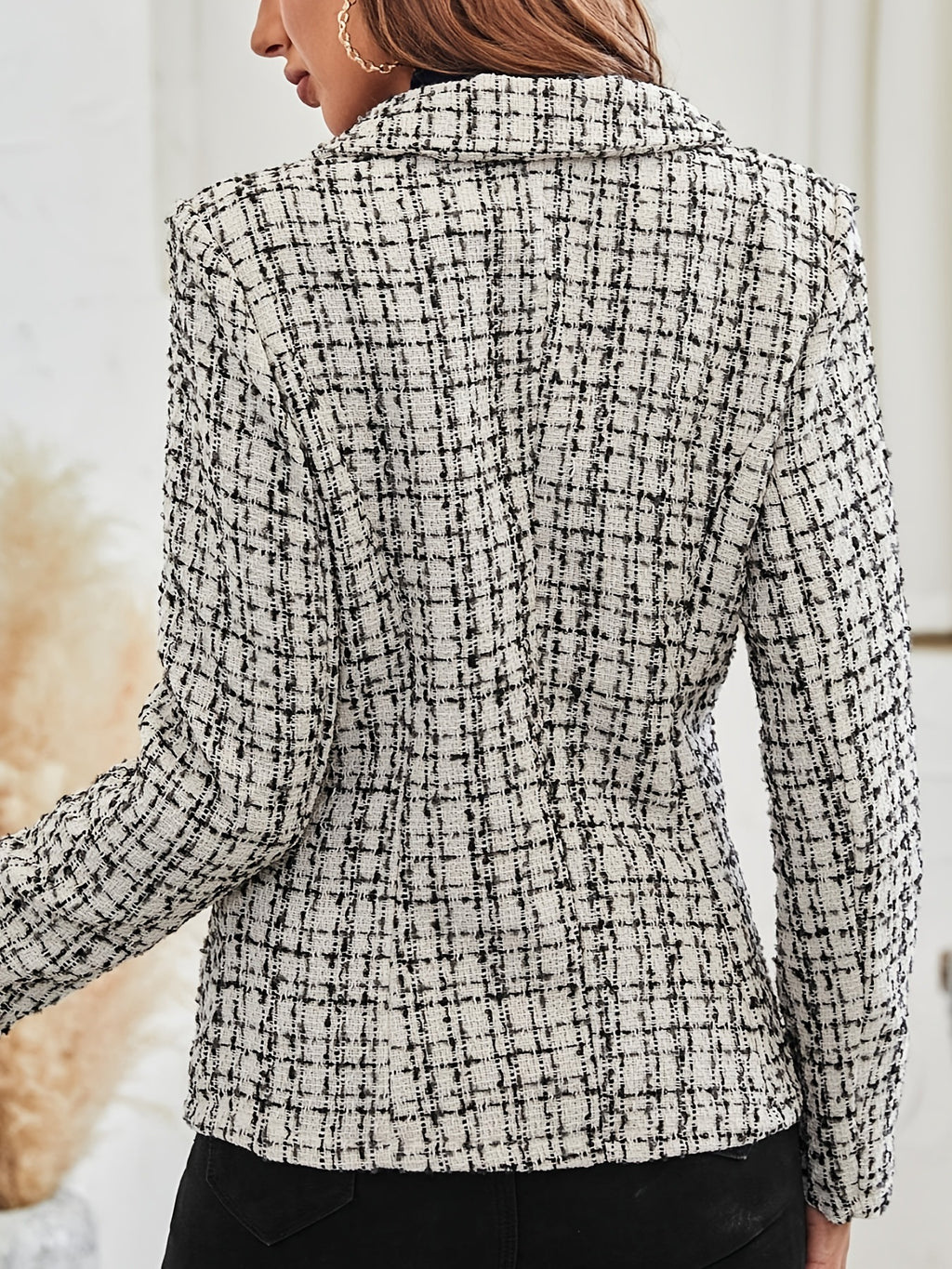 Plaid Pattern Blazer Elegant Plaid Double Button Blazer