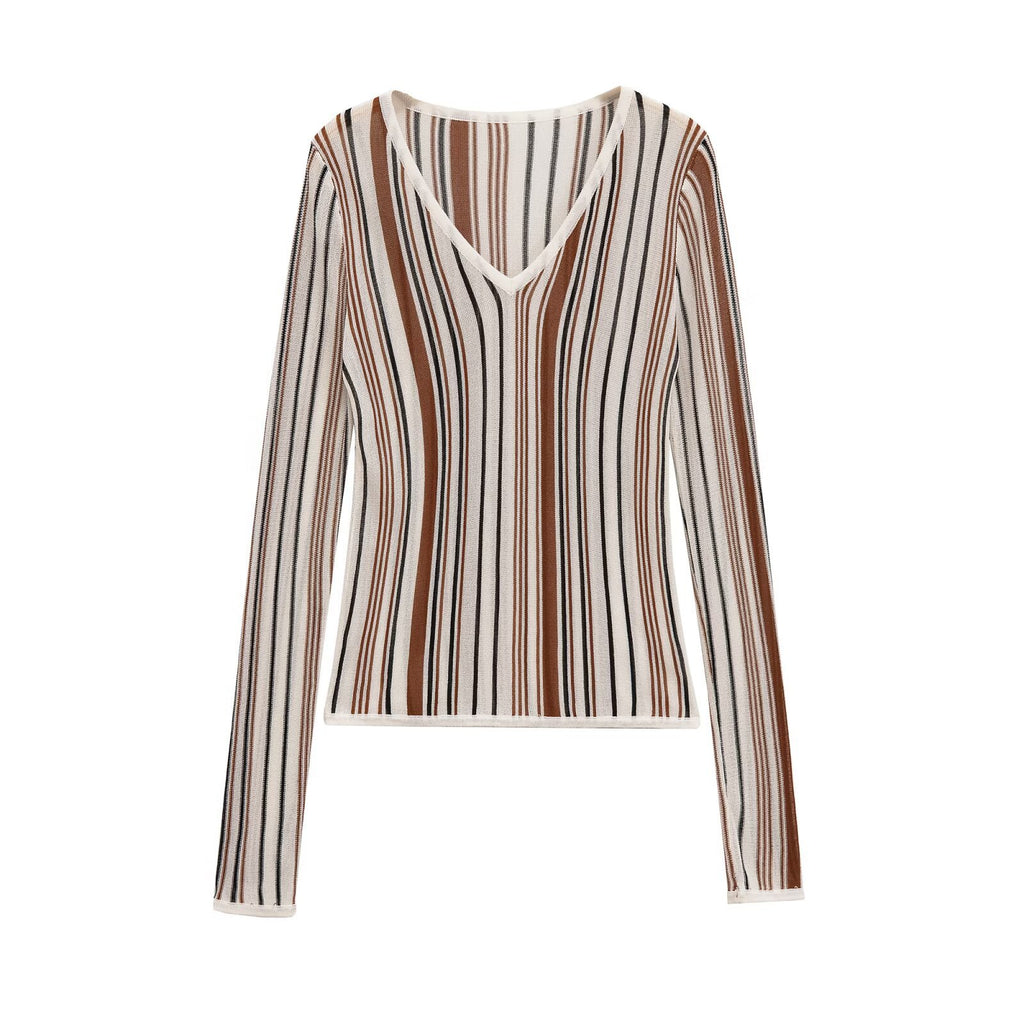 Linen Blended V-neck Long-sleeved Sweater