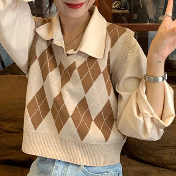 Personalized Knitted Rhombus Vest For Women