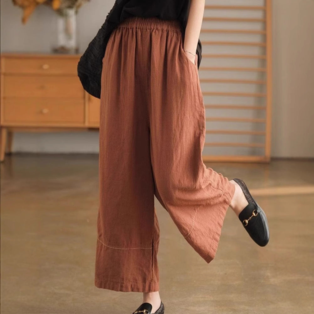 Japanese Linen Straight Drooping Casual Loose Slimming Wide Leg Women's Trousers