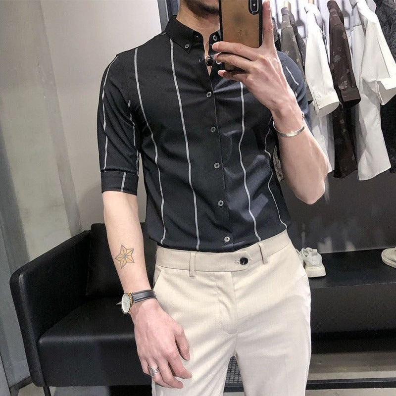 Men's Striped British-style Slim-fit Short-sleeved Shirt