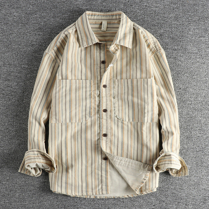 Men's Vintage Yarn-dyed Striped Overalls Casual Shirt