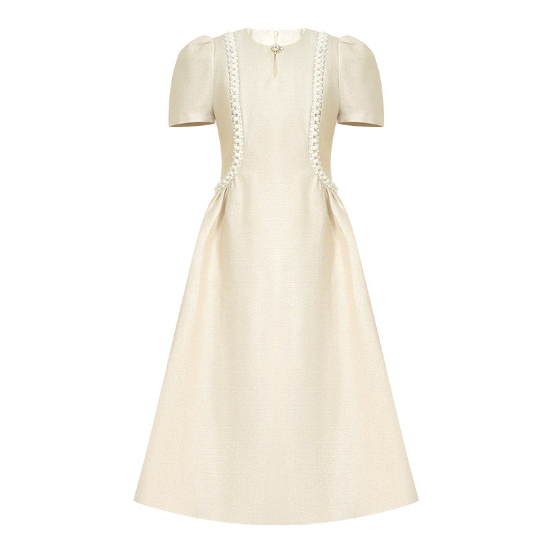Beaded Waist-controlled Large Hem Dress
