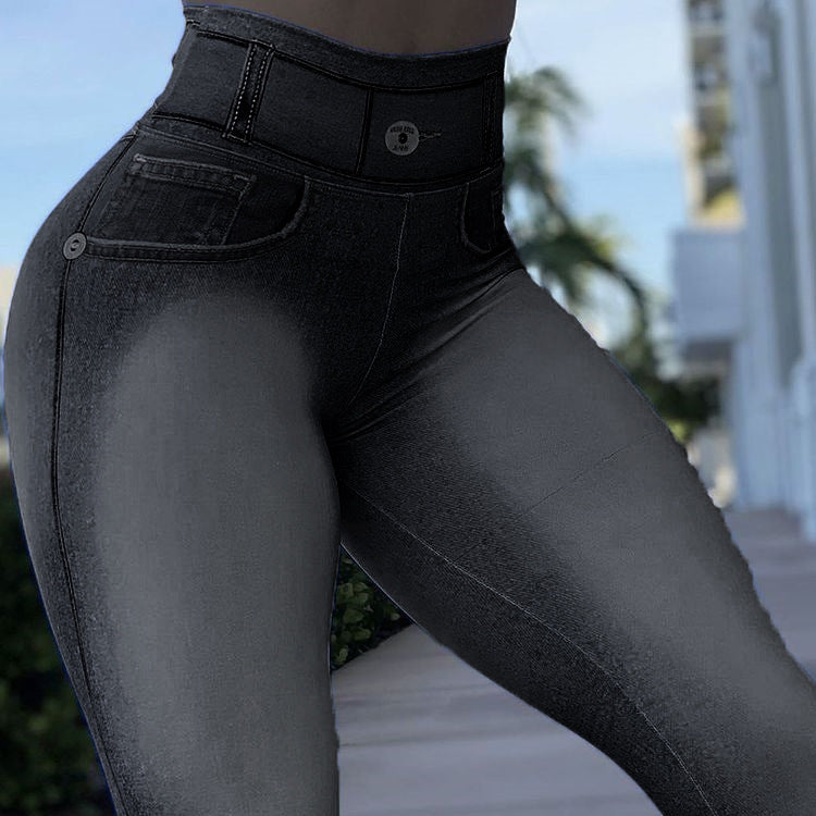 High Waist Camouflage Slim Fashion Button Stitching Casual Feet Trousers
