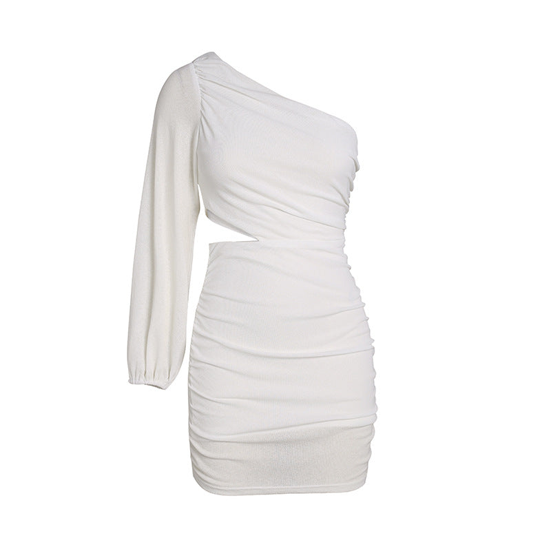 Off-the-shoulder Long Sleeve Dress Hollow Short Skirt For Women