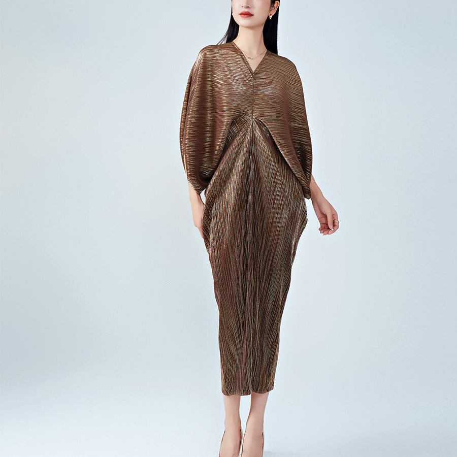 High-end Pleated Dress High-grade Metallic Luster