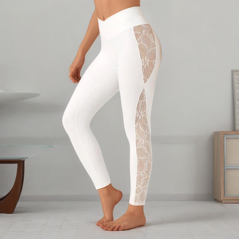 Slim Lace Stitching Yoga Leggings High Top Sports Fitness Pants