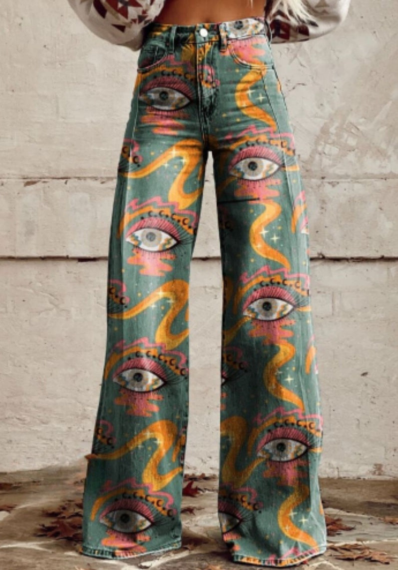 3D Thermal Transfer Speaker Simulation Denim Loose Pants