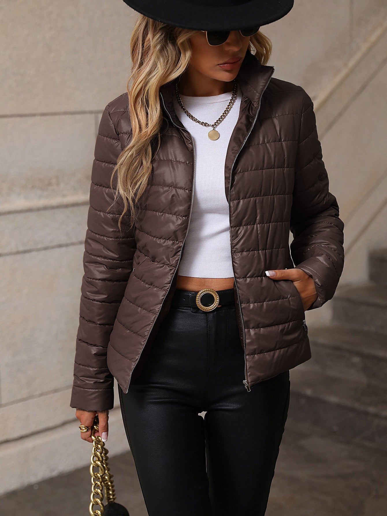European And American Women's Clothing Casual Half Turtleneck Cotton Coat Jacket Coat