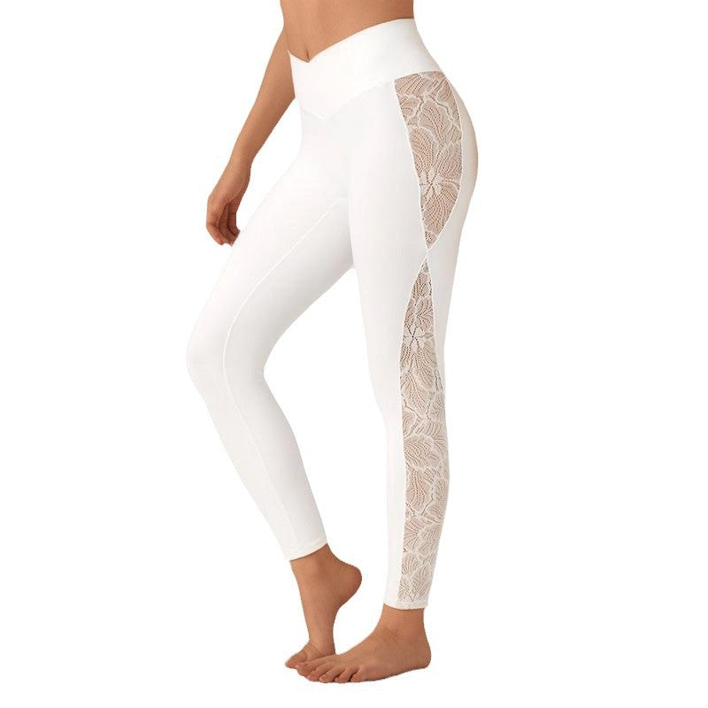 Slim Lace Stitching Yoga Leggings High Top Sports Fitness Pants