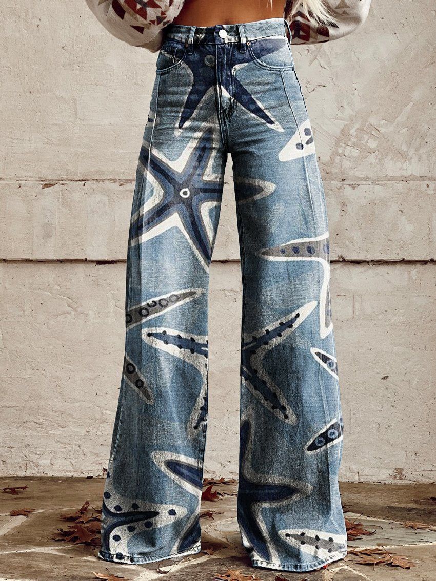 3D Thermal Transfer Speaker Simulation Denim Loose Pants