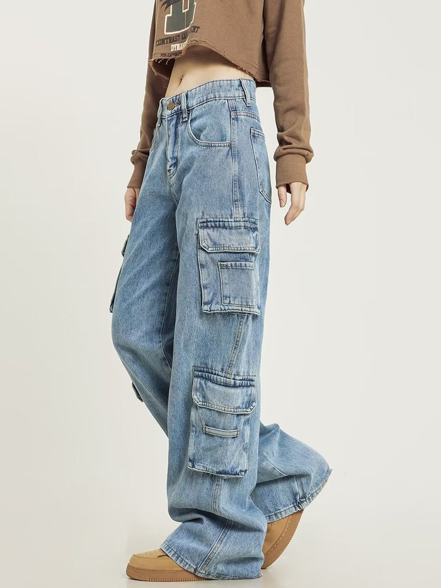 Retro Washed Pocket Straight Jeans