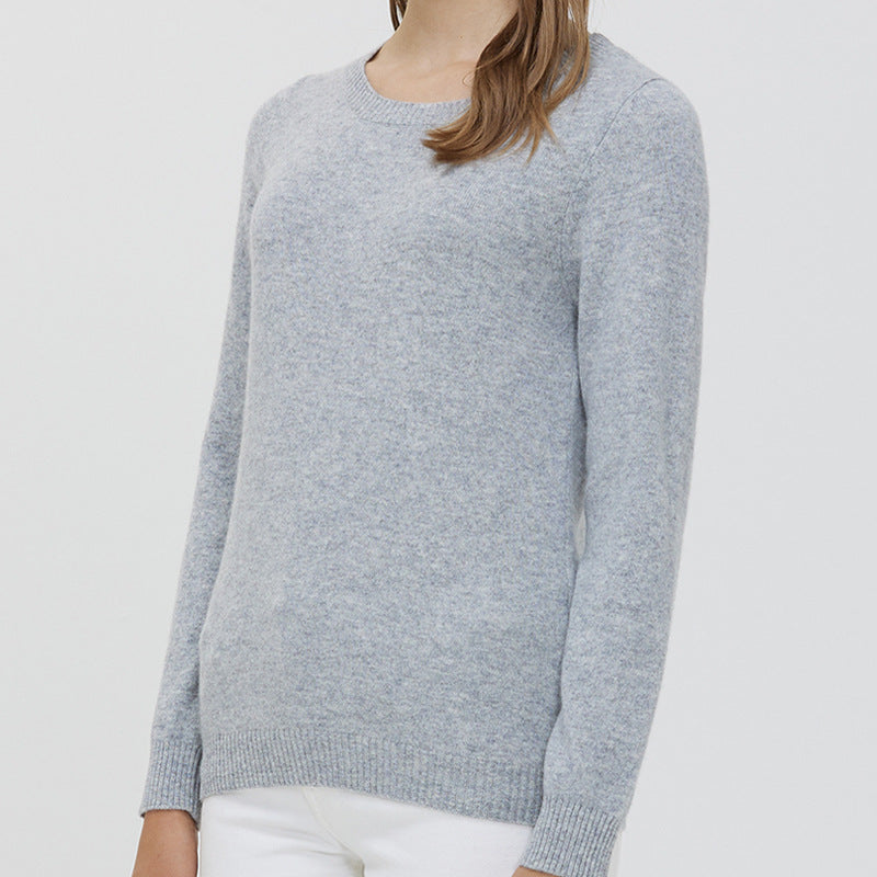 Round Neck Pure Wool Women's Long Sleeve Pullover Loose Sweater
