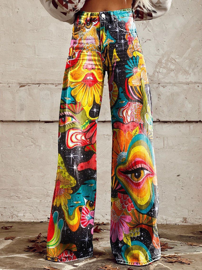 Horn Simulation Denim Trousers Loose Pants For Women