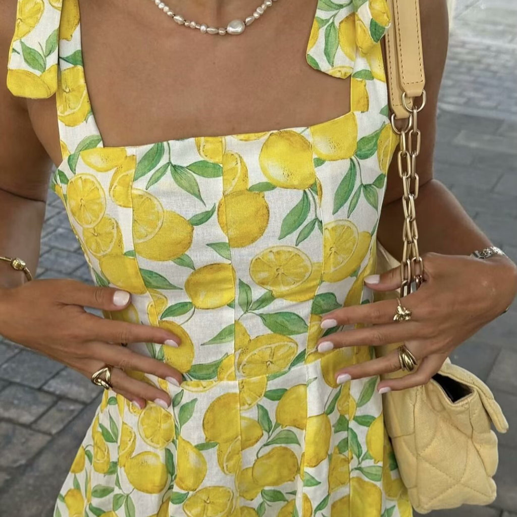 Fashion Small Temperament Printed Linen Blended Mini Dress
