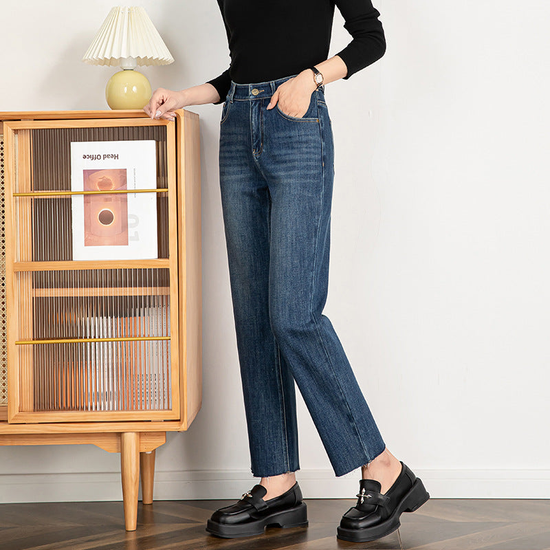 If The Four-sided Stretch Cropped Straight Jeans