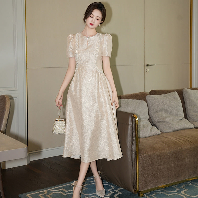 Beaded Waist-controlled Large Hem Dress