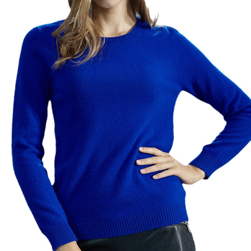 Round Neck Pure Wool Women's Long Sleeve Pullover Loose Sweater