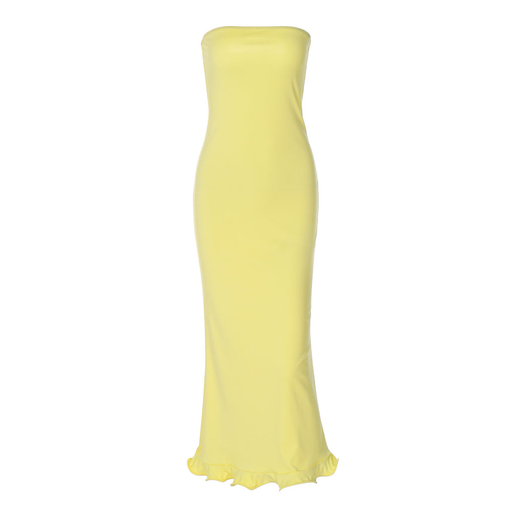 Hot Selling Solid Color New Sexy Tube Top Big Wave Dress Women