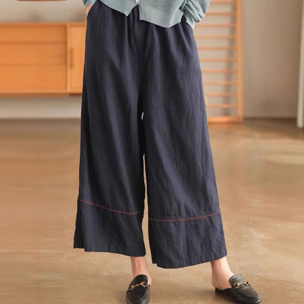 Japanese Linen Straight Drooping Casual Loose Slimming Wide Leg Women's Trousers