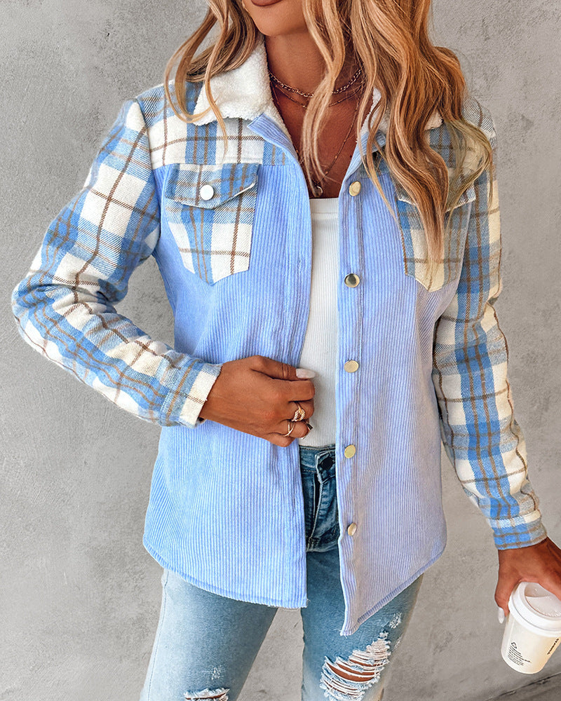 Women's Fashion Color Contrast Corduroy Jacket