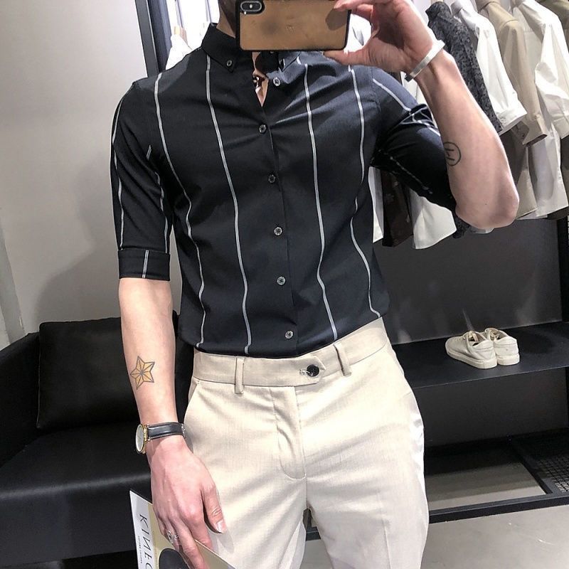 Men's Striped British-style Slim-fit Short-sleeved Shirt