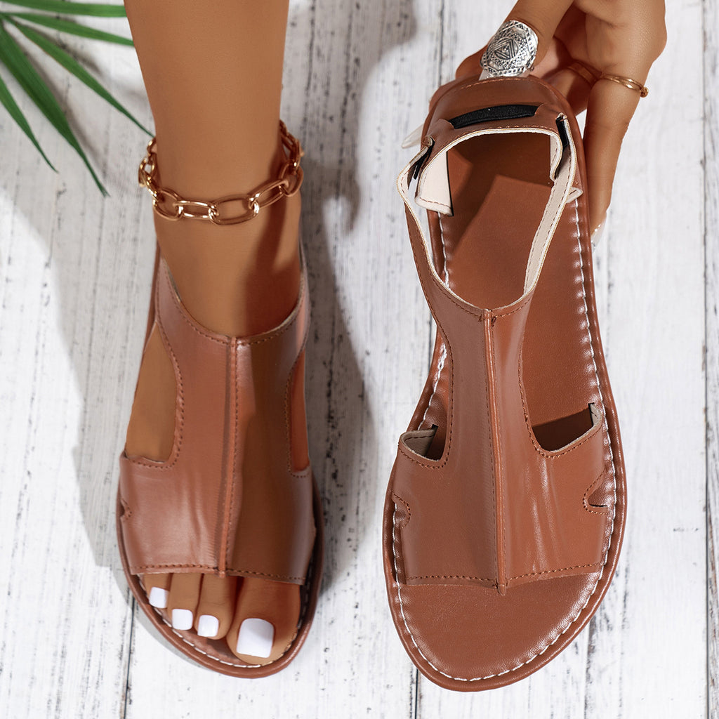 Casual Style Round Toe Fish Mouth Side Empty Heel Outer Wear Plus Size Women's Sandals