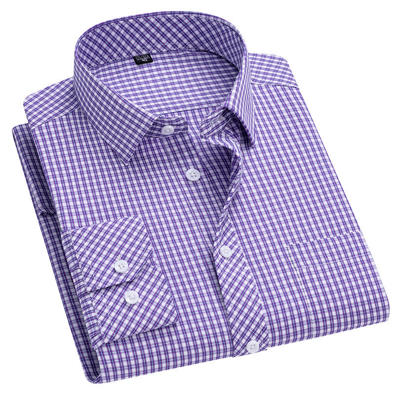 Men's Long-sleeved Plaid Middle-aged Business Square Collar Shirt