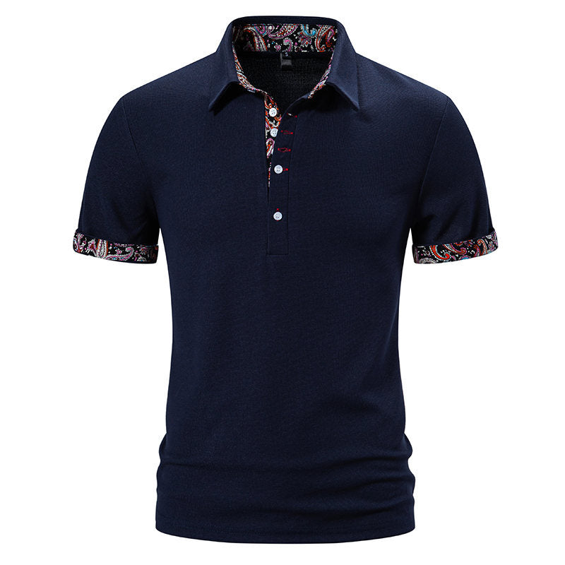 European Size Polo Shirt Men's Color Stitching Turnover Neck Short Sleeve