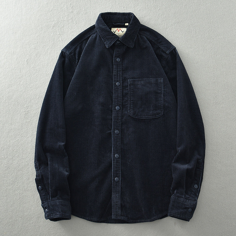 Men's Retro Loose Corduroy Long Sleeve Casual Cotton Shirt