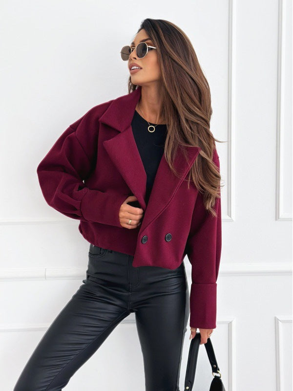 Fashionable All-match Suit Collar Short Woolen Coat